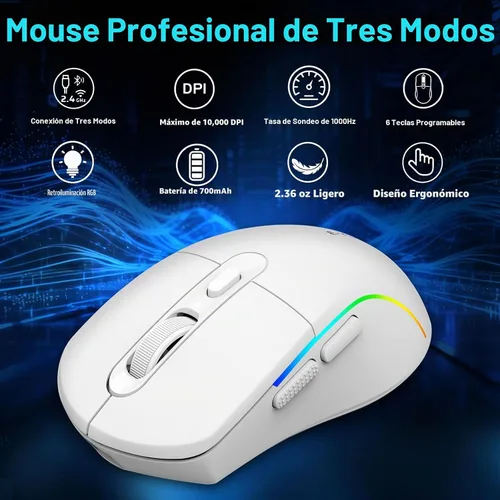 Vista 2 de E-YOOSO Ratón inalámbrico para juegos, 10,000 DPI, 6 botones programables