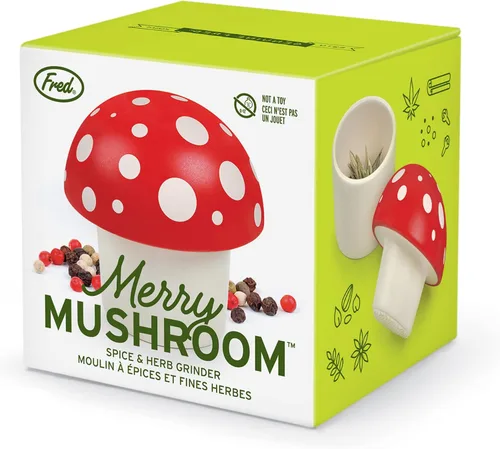 Vista 6 de Genuine Fred Molinillo de hierbas con forma de hongo alegre, molinillo manual de 3 pulgadas para hierbas y especias, herramienta de cocina de mano