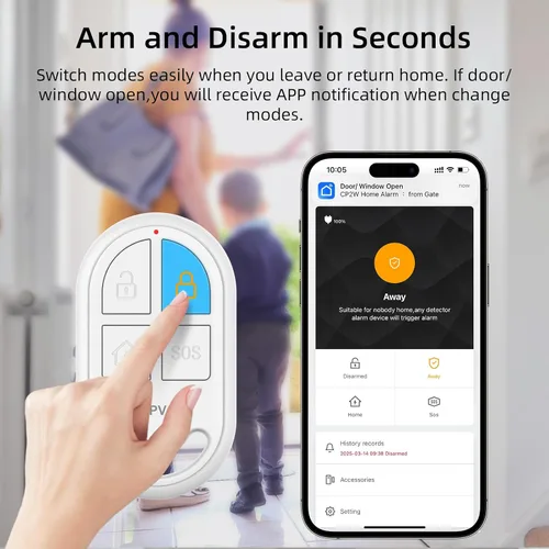 Vista 10 de CPVAN Sistema de alarma para el hogar con sensor de movimiento PIR, WiFi inalámbrico DIY Smart Door/Window Alarm para seguridad del hogar con alerta