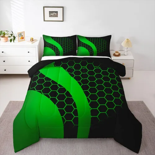 Vista 13 de Feelyou Juego de ropa de cama abstracta suave para niños y niñas, juego de edredón geométrico tamaño individual, edredón de rayas de microfibra