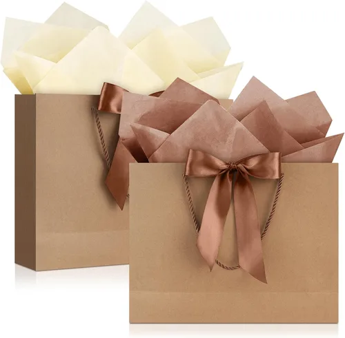 Vista 44 de JMANNI 12 bolsas de regalo de papel de boda con asa, bolsas medianas de regalo de agradecimiento de 13 pulgadas con lazo de cinta, regalos
