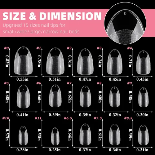 Vista 7 de 360 puntas de uñas cortas de almendra, puntas de uñas postizas cortas en forma de almendra, puntas de uñas acrílicas transparentes a presión, puntas