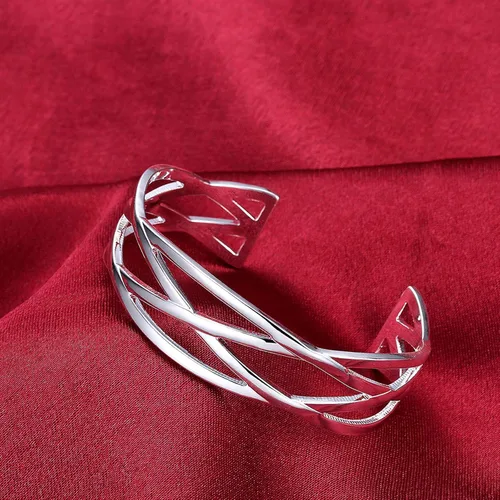 Vista 4 de JHWZAIY Brazalete de plata de ley 925 para mujer, brazalete abierto hueco para mujer