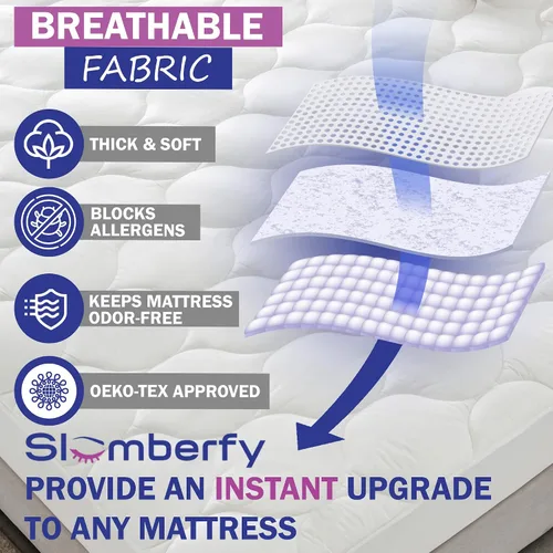 Vista 3 de Slumberfy - Protector de colchón impermeable de alta calidad tamaño individual – Protector de colchón acolchado de algodón de 400 hilos, tela