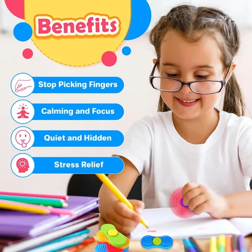Vista 4 de Fidget Spinnes sensoriales para niños y adultos: paquete de 4 juguetes texturizados para los dedos, premio silencioso para el aula, piedras