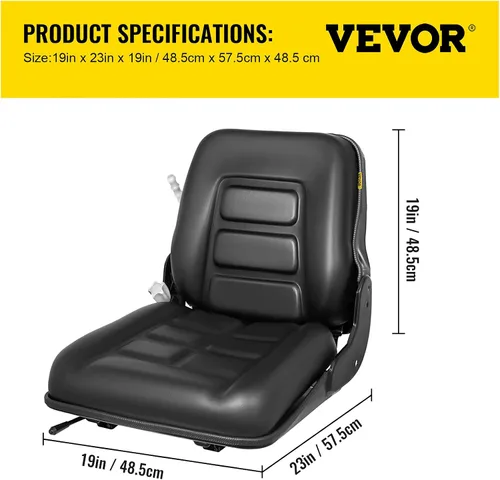 Vista 7 de VEVOR Asiento de tractor de PVC, asiento de carretilla elevadora universal ajustable de 6 pulgadas/5.906 in, asiento de corte de peso de 3 etapas