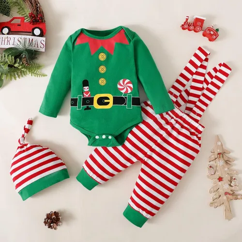 Vista 2 de Conjunto de traje de Navidad para bebé niño, traje de Navidad para bebé, conjunto de tirantes de elfo