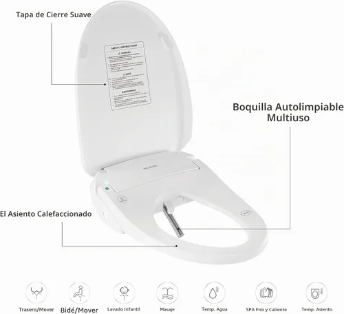 Vista 4 de X1 Asiento de Bidé Eléctrico para Inodoros Alargados con Control Remoto - Asiento de Inodoro Calentado Electrónicamente con Agua Caliente