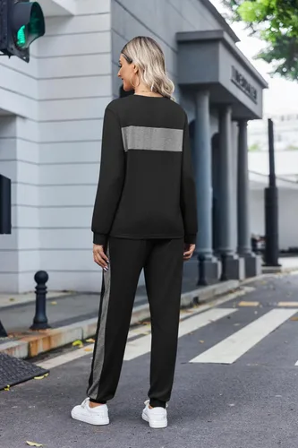 Vista 4 de HOTOUCH Conjunto de dos piezas para mujer, de manga larga, cuello redondo, sin botones y pantalones largos, sudadera de moda 2023