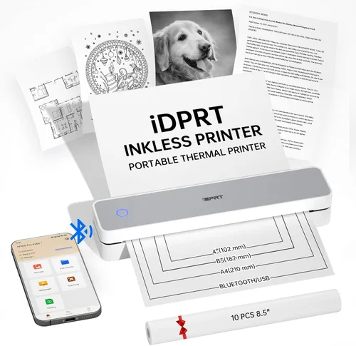 Vista 10 de iDPRT Impresora térmica portátil, 300DPI Inkless-Bluetooth impresoras móviles pequeñas inalámbricas para viajes, oficina, vehículos, uso doméstico