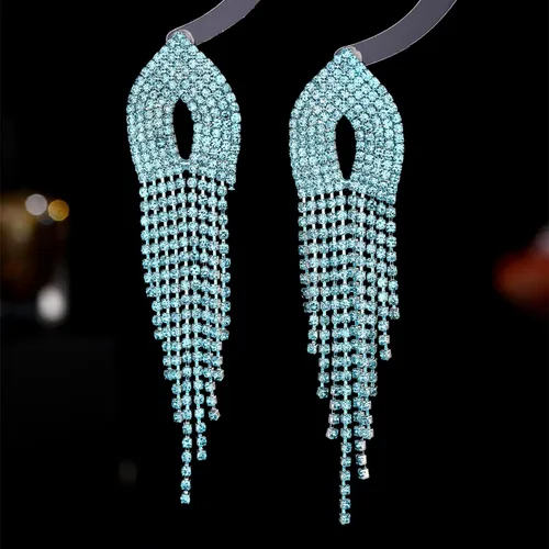 Vista 5 de Supra Diamanto Pendientes largos de borla para mujer, brillantes y coloridos diamantes de imitación de cristal, colgantes, joyería nupcial de boda