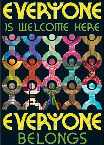 Vista 2 de ARGUS - Póster con texto en inglés "Everyone is Welcome Here", decoración de aula, 13.375 x 19 pulgadas