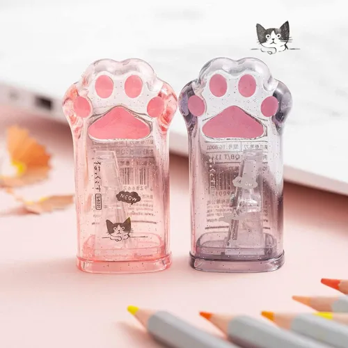 Vista 2 de Sacapuntas Kawaii con tapa de patas de gato, lindo sacapuntas manual kawaii, sacapuntas estético para niños y adultos, portátil, viajes, escuela