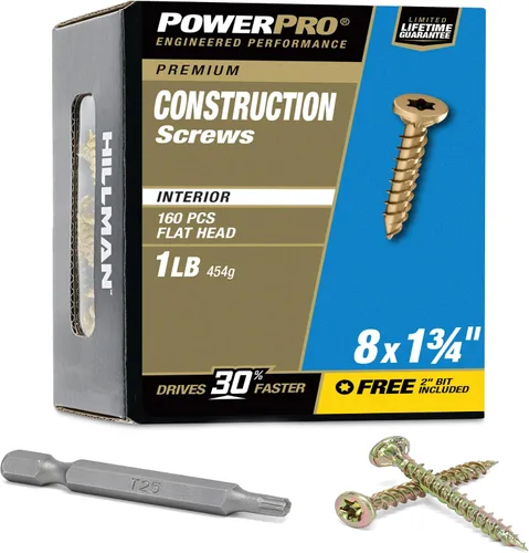 Vista 13 de Power Pro 48587 Tornillos de madera, #8 x 3.8 cm, tornillos premium Star Drive para gabinetes interiores, zinc amarillo dorado, paquete de 5 libras