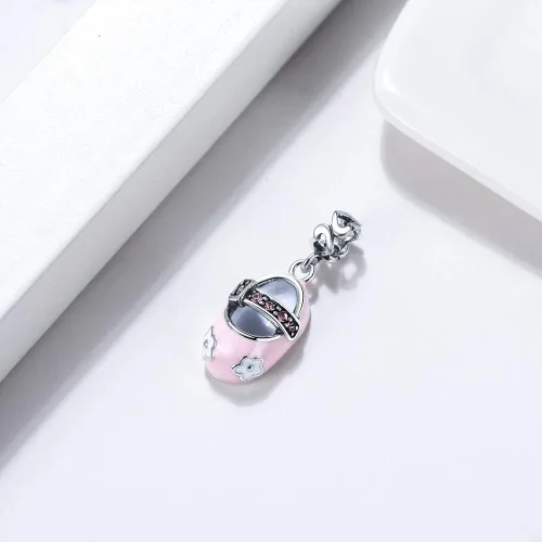 Vista 2 de Ginger Lyne Collection Baby Shoe Bootie Charm for Bracelet or Necklace for Women Girls Hearts European Bead Cubic Zirconia Pink or Blue White Enamel