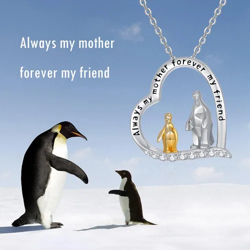 Vista 5 de Dreamboat Crystal Penguin Necklace for Women 925 Sterling Silver Crystal Necklace Heart Mother Daughter Necklace Animal Penguin Jewelry Penguin