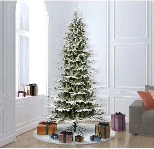 Vista 2 de Vickerman Árbol de Navidad artificial delgado de 7.5 x 48 pulgadas, flocado de Kamas Fraser Flocado blanco sobre verde
