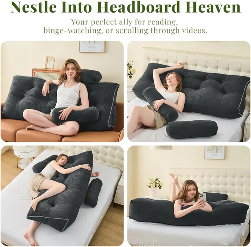 Vista 7 de [Usado] Sasttie Almohada de Cabecero King, Almohada de Cuña para Cabecero de Cama para Sentarse, Almohadas de Soporte de Espalda para Leer, Sentarse