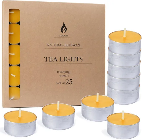 Vista 12 de Paquete de 9 velas de cera de abeja pura en vasos de aluminio, 4-5 horas de tiempo de combustión, mecha de algodón sin plomo, velas naturales sin
