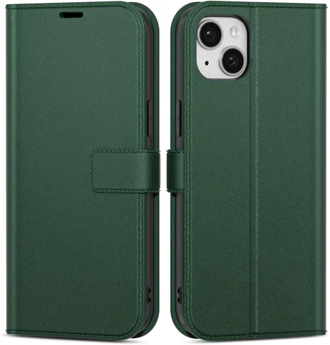 Vista 64 de oakxco Funda tipo cartera para iPhone SE 2022/2020/8/7 con soporte para tarjeta de crédito, funda magnética RFID delgada tipo libro con tapa