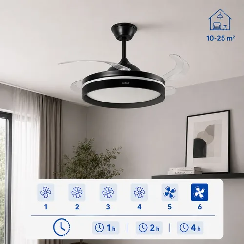 Vista 4 de Ventilador de Techo con Luz LED, 4 Aspas Retráctiles y Mando a Distancia InnovaGoods