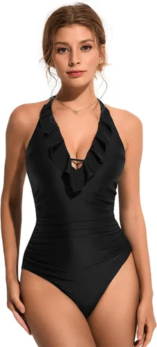 Vista 3 de SUUKSESS Traje de baño sexy de una pieza con volantes y control de abdomen para mujer