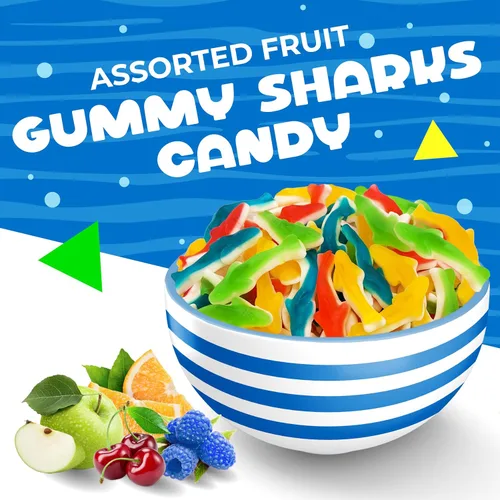 Vista 3 de Caramelo de tiburones gomosos Bolsa de 1 libra Sabores de frutas mixtas