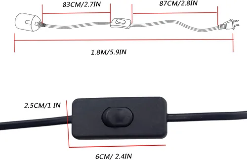 Vista 2 de Paquete de 2 cables de extensión de enchufe de luz LED E26/E27 de 5.9 pies con interruptor de encendido/apagado y enchufe de alimentación de CA