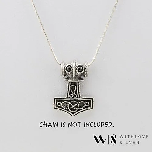 Vista 5 de WithLoveSilver Colgante de plata de ley con amuleto de guerrero nórdico y martillo de Thor Mjolnir, Plata esterlina