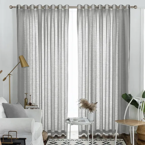 Vista 47 de Melodieux Cortinas Semitransparentes Negras de 63 Pulgadas de Largo para Ventanas Pequeñas de Sala de Estar y Dormitorio con Aspecto de Lino Rústico