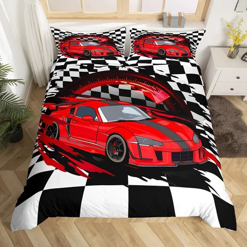 Vista 12 de Erosebridal Juego de ropa de cama de coche deportivo verde para niños, tamaño individual, funda de edredón de autos de carreras para niños