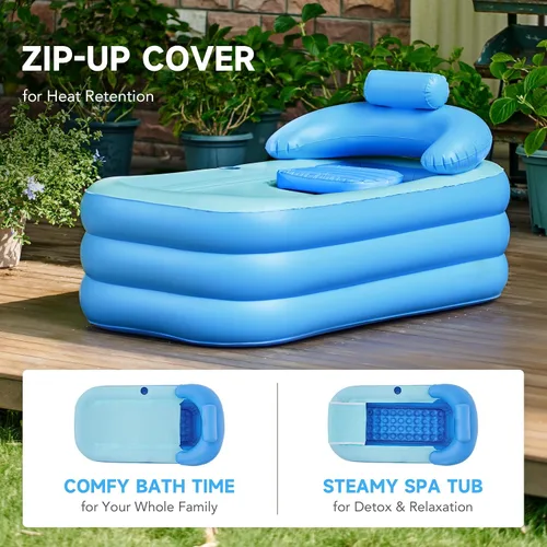 Vista 5 de Tina portátil CO-Z plegable e inflable, de PVC, con bomba de aire eléctrica Azul