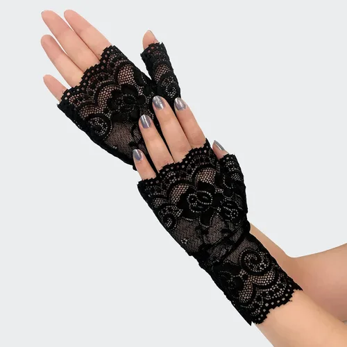 Vista 2 de Papoopy Guantes de encaje blanco para mujer, para bodas, fiestas de té, cosplay, disfraces