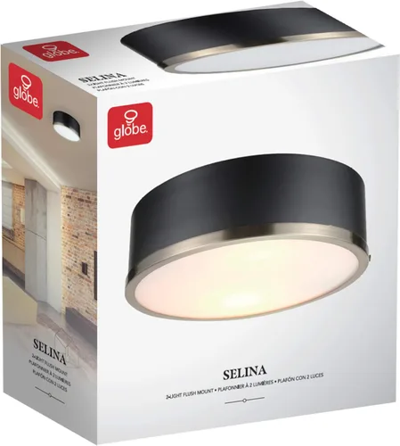Vista 7 de GLOBE Electric 60309 Lámpara de techo de montaje empotrado de 2 luces, negro mate, acentos de latón antiguo, pantalla de vidrio esmerilado