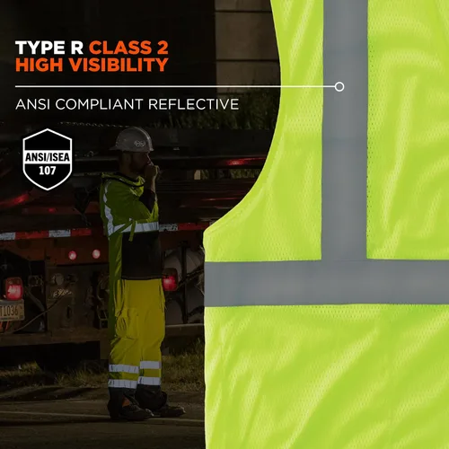 Vista 3 de Ergodyne GloWear - Chaleco de seguridad reflectante de alta visibilidad, cierre de gancho y bucle 2-Lima