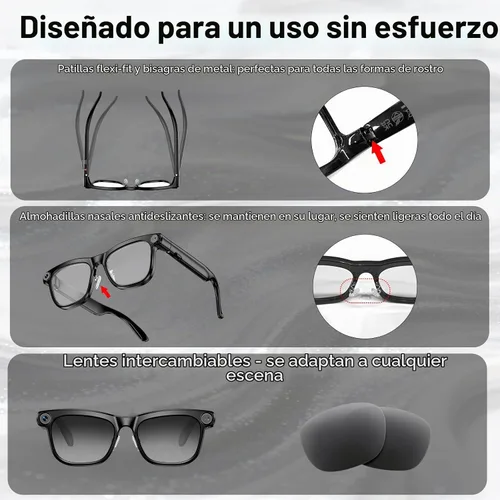Vista 9 de Gafas inteligentes AI con cámara de 8 MP, gafas de sol de video HD 1080P