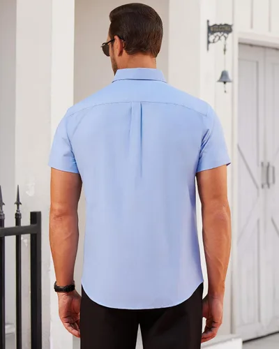 Vista 5 de Alimens & Gentle Camisa Oxford de manga corta para hombre, ajuste regular, cuello abotonado, con bolsillo