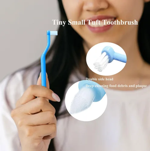 Vista 3 de FRUTA Cepillo de dientes de ortodoncia, 4 piezas, cepillo de dientes pequeño mechón dos en uno, cepillo interdental de doble cabeza, cepillo