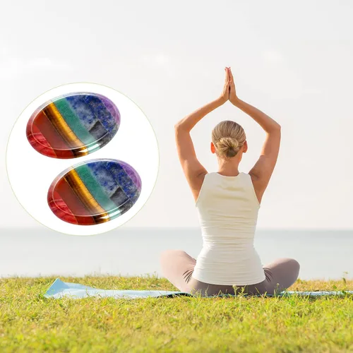 Vista 6 de Marrywindix Juego de 2 piedras naturales para la preocupación del pulgar, 7 cristales de chakra, piedras curativas para la ansiedad, alivio