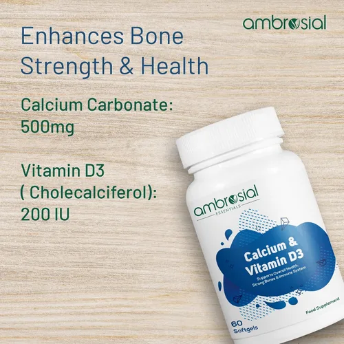 Vista 7 de AMBROSIAL Tabletas de calcio con vitamina D (paquete de 2-120 cápsulas blandas)