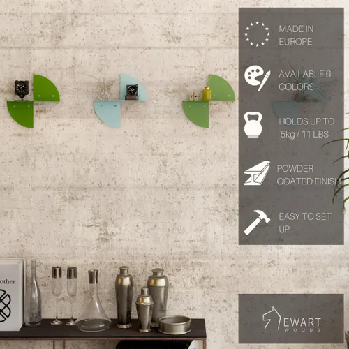Vista 4 de EWART WOODS Pequeños estantes flotantes de acero de la pared, estante colorido colgante del cuarto de baño con el sistema fácil montado, muebles