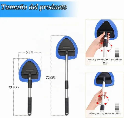 Vista 2 de Herramienta de limpieza de parabrisas, limpiador de ventanas de automóvil con mango largo extensible y 4 almohadillas de microfibra lavables