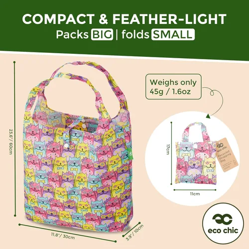 Vista 4 de ECO CHIC Bolsas plegables reutilizables para comestibles, bolsa de compras ligera, reciclada y reutilizable, bolsa plegable impermeable Gafas Gatos