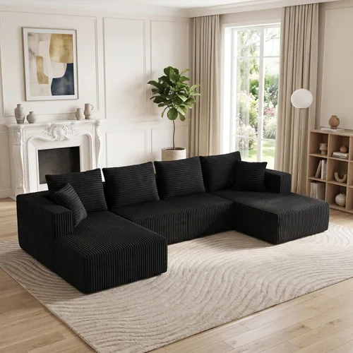 Vista 15 de Sofá deshuesado de 95 pulgadas para sala de estar, sofá modular en forma de Negro+Izquierda