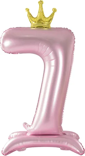 Vista 13 de Globo con Corona Rosa Número 1 de Tellpet con Base para Decoración de Fiesta de Primer Cumpleaños de Niñas
