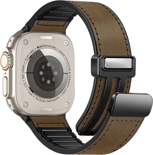 Vista 21 de Correas de cuero magnéticas compatibles con Apple Watch 42mm (Serie 10/11) 41mm 40mm 38mm para hombres y mujeres, cuero genuino con hebilla