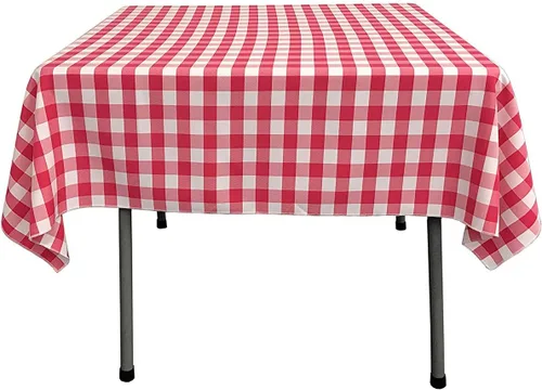 Vista 7 de Mantel cuadrado a cuadros de 42.5 x 44.5 in, ideal para mesa cuadrada de 83 x 83 o menos (naranja)