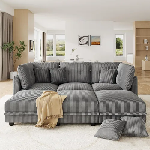 Vista 12 de LLappuil Sofá cama modular con diván de almacenamiento, sofá cama modular de pana para sala de estar, apartamento, beige