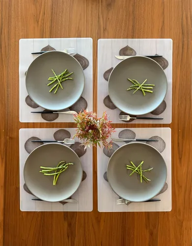 Vista 5 de Modern-Twist Mantel individual rectangular de silicona de 14 x 16 pulgadas, 100% silicona de grado alimenticio, estampado Asawa en niveles, paquete