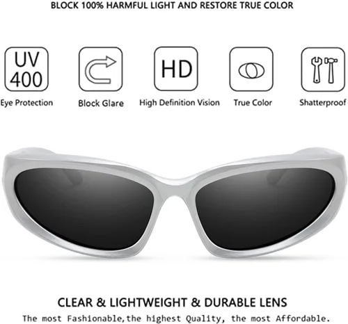 Vista 6 de Schmonti Y2k - Gafas de sol deportivas envolventes para mujeres y hombres a la moda ovaladas futuristas para exteriores